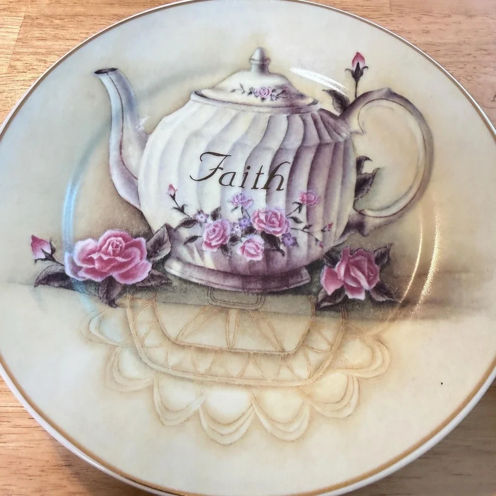 Set of 4 Faith Hope Love Joy Teapot Collector Plates 8